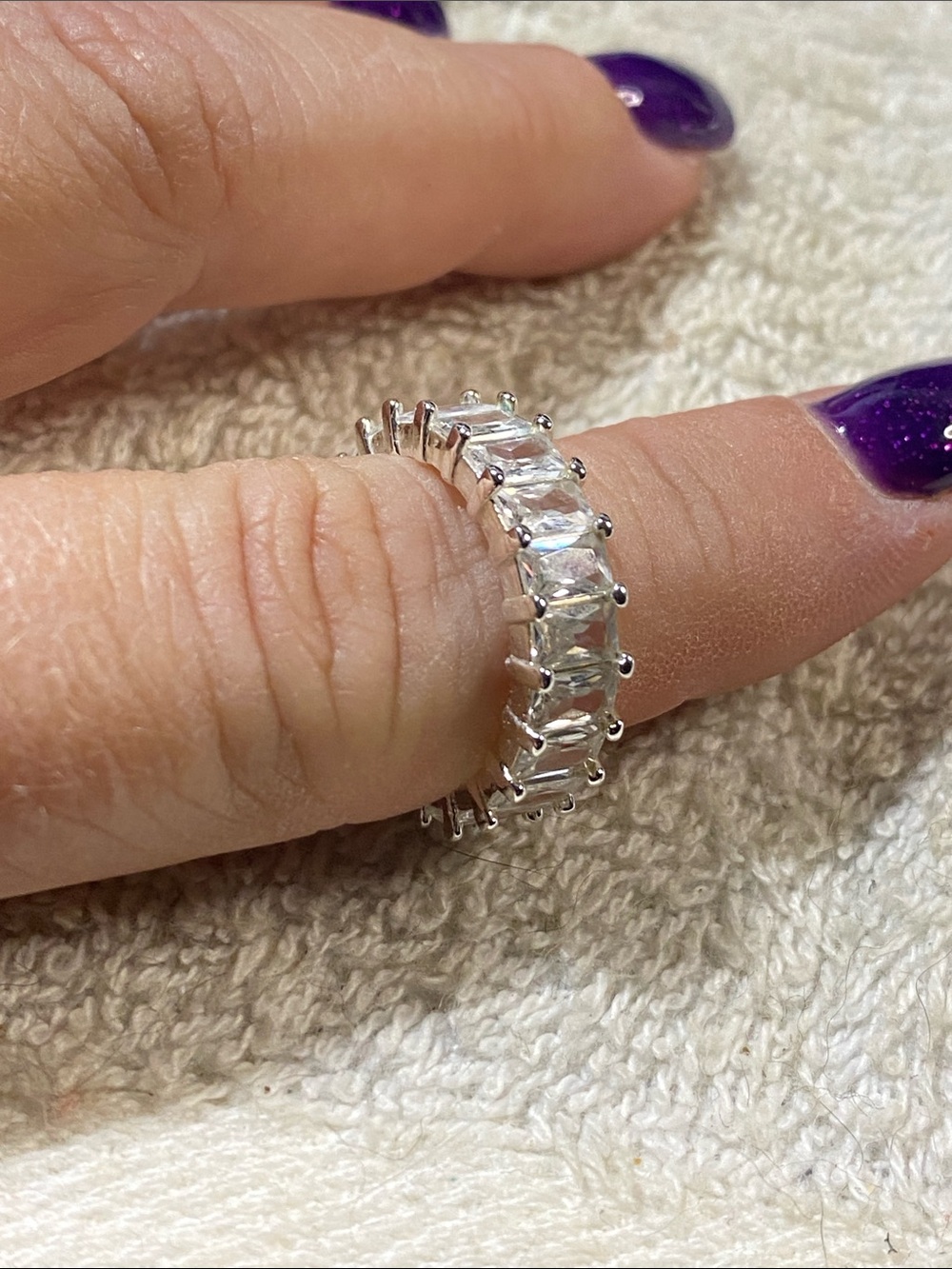 Silver-Tone Clear Crystal Eternity Band Ring -